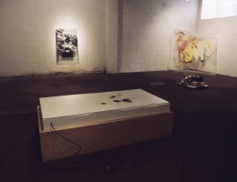 material-abuse-installation-shot-foreground-sarah-vanderlip-middle-ground-steven-parrino-right-back-lauren-szold-left-back-james-hyde